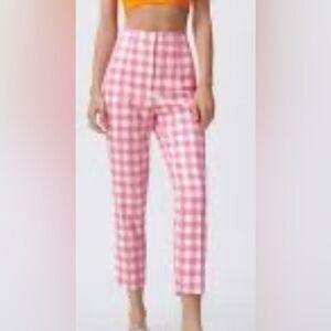 ZARA High-waisted gingham pants pink & white size xs